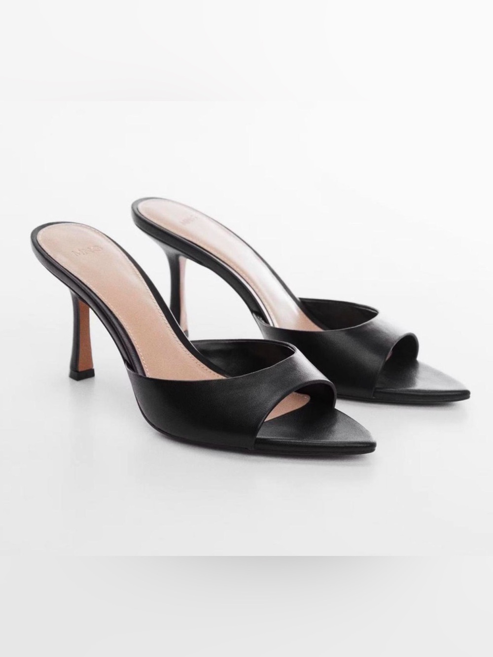 Mango Black Open-Toe Slip-On Stiletto Mules